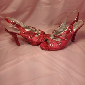 Red Snakeskin Strappy Heels